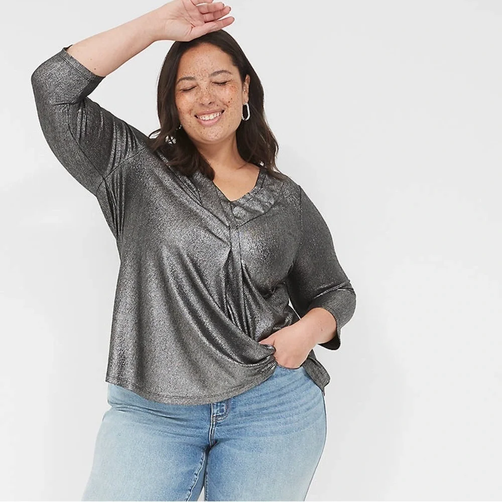 Lane Bryant Swing 3/4-Sleeve Pleat-Front Top 18/20